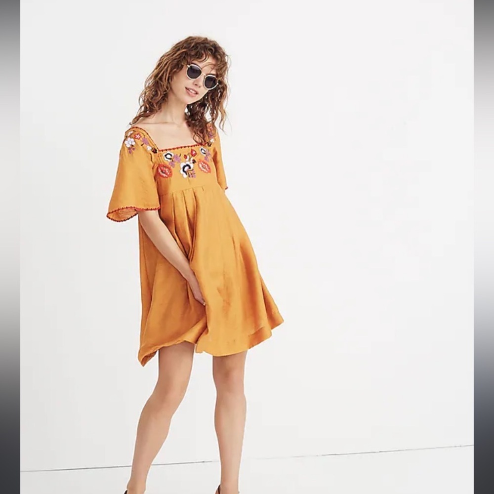 Madewell Mustard Yellow Embroidered Mini Dress